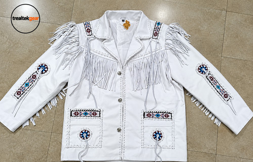 Men white western fringe - white,